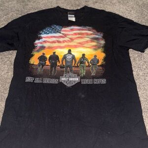 Harley-Davidson Black Tee with Heroes and Flag Design